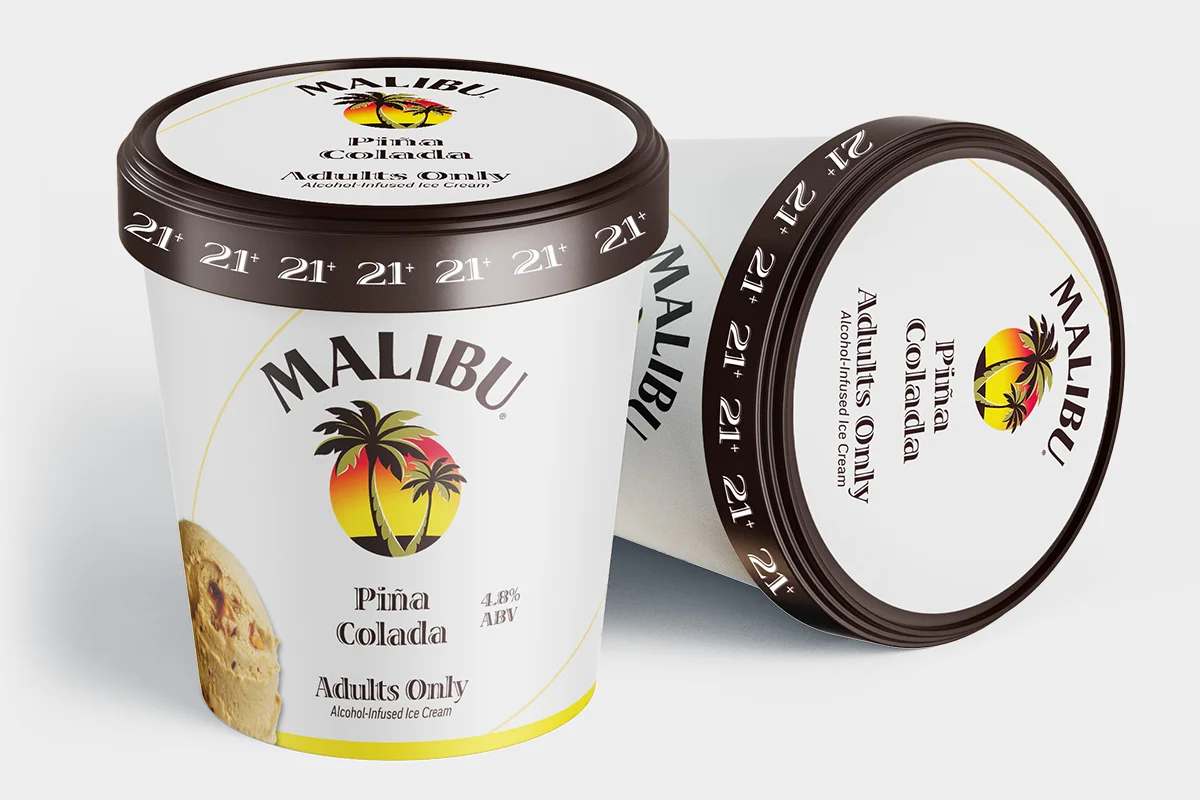 Adults Only Alcohol Infused Ice Cream — Malibu packaging