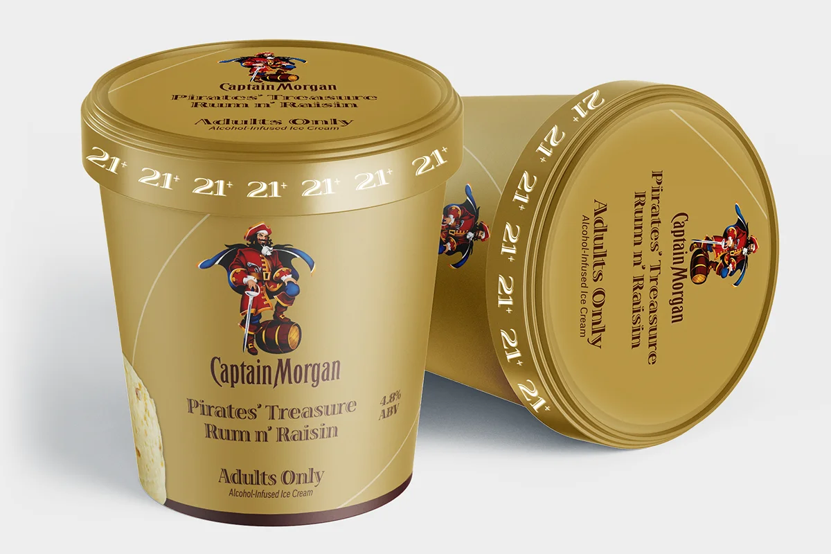 Adults Only Alcohol Infused Ice Cream — Captain Morgan packaging