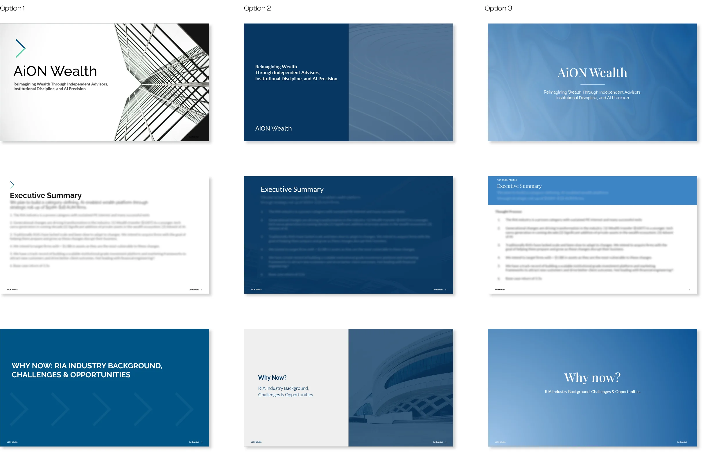 AiON Wealth — three design directions