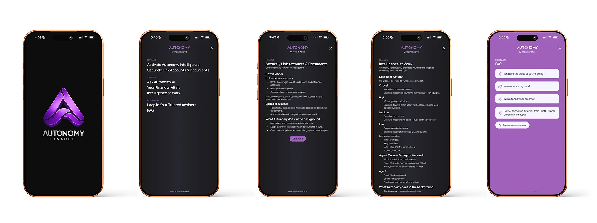 Autonomy Finance — how-to screens