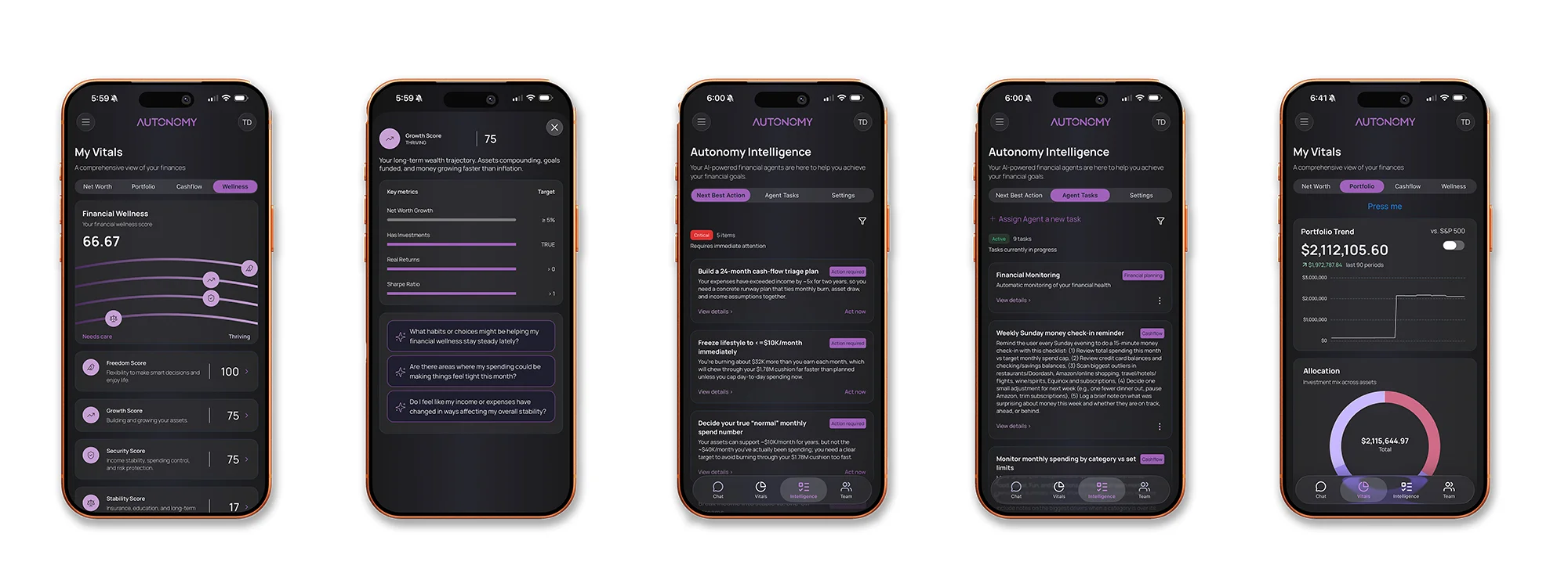 Autonomy Finance — product screens