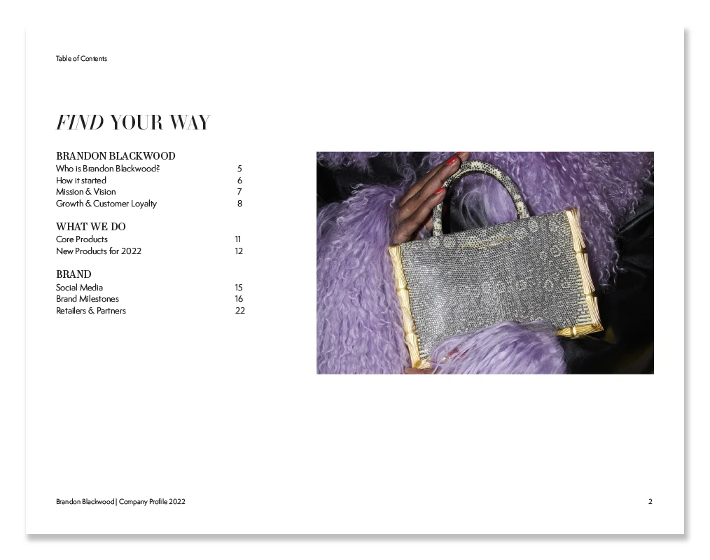 Brandon Blackwood brand book — table of contents