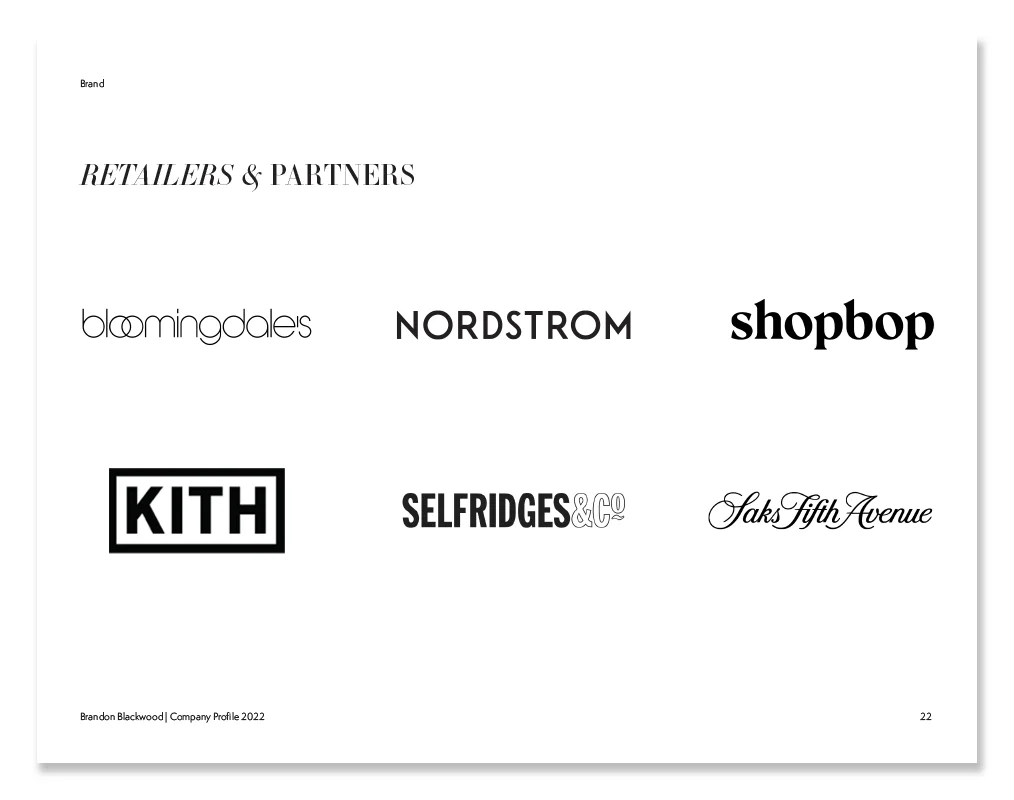 Brandon Blackwood brand book — retail partners