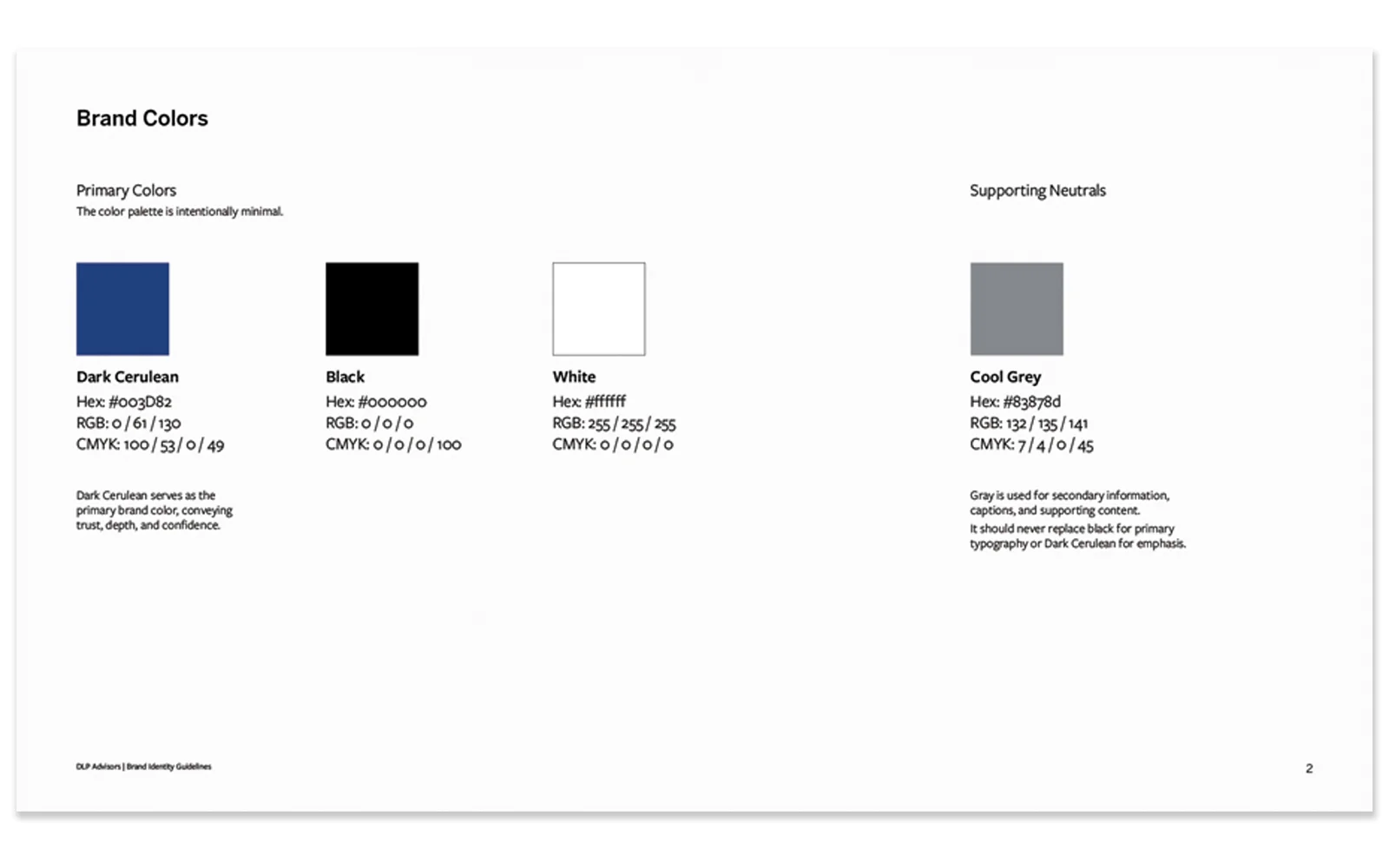 DLP Advisors brand guidelines — brand colors