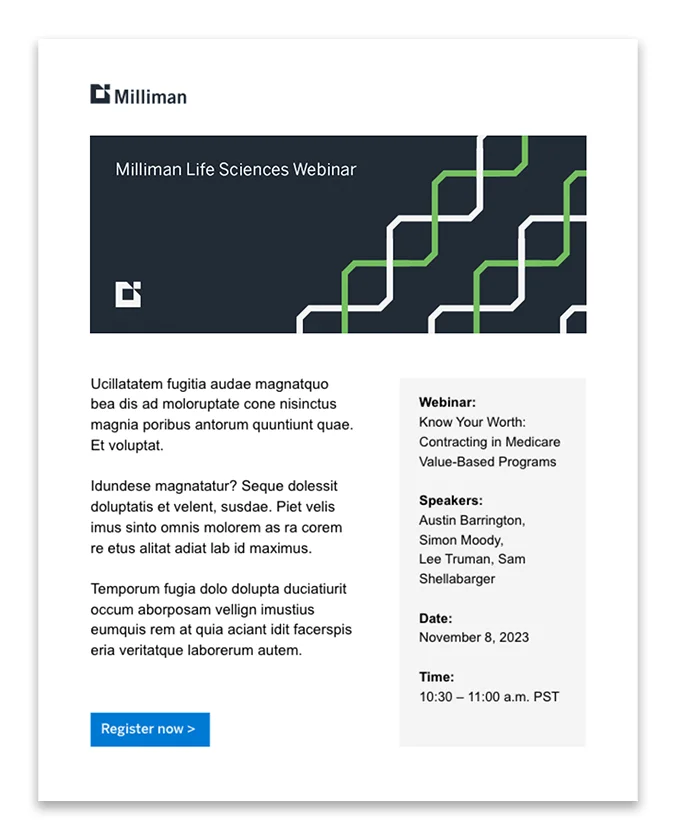 Milliman Milliman Life Sciences webinar email