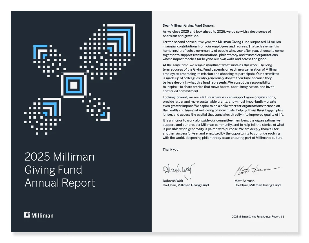 2025 Milliman Giving Fund Annual Report — cover and co-chairs’ letter
