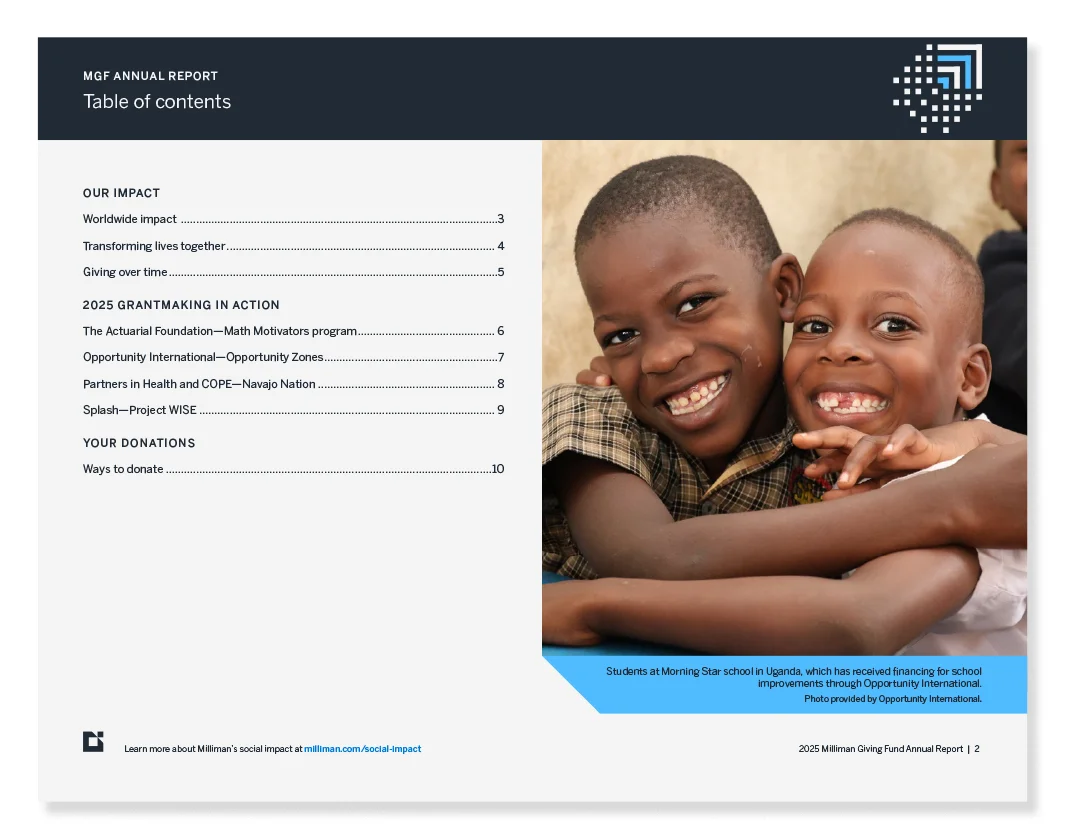 2025 Milliman Giving Fund Annual Report — table of contents