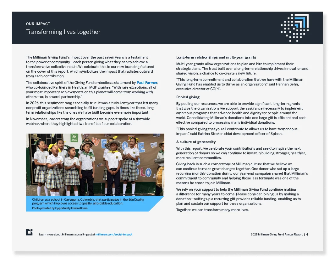 2025 Milliman Giving Fund Annual Report — Transforming lives together