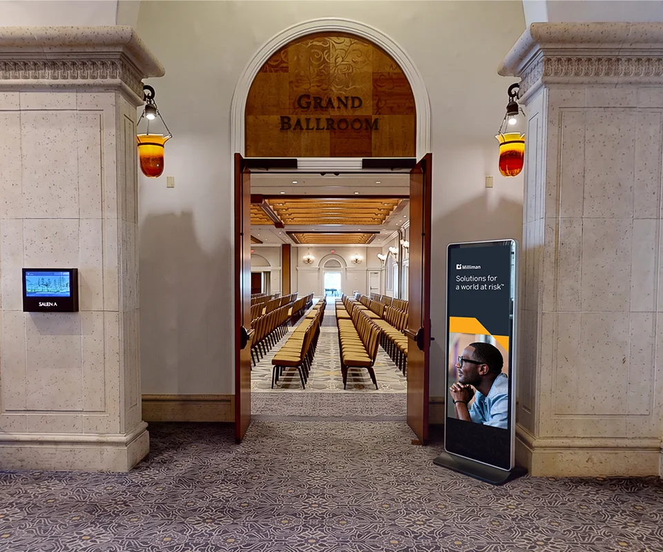 Milliman Technology Forum — ballroom entrance with digital signage