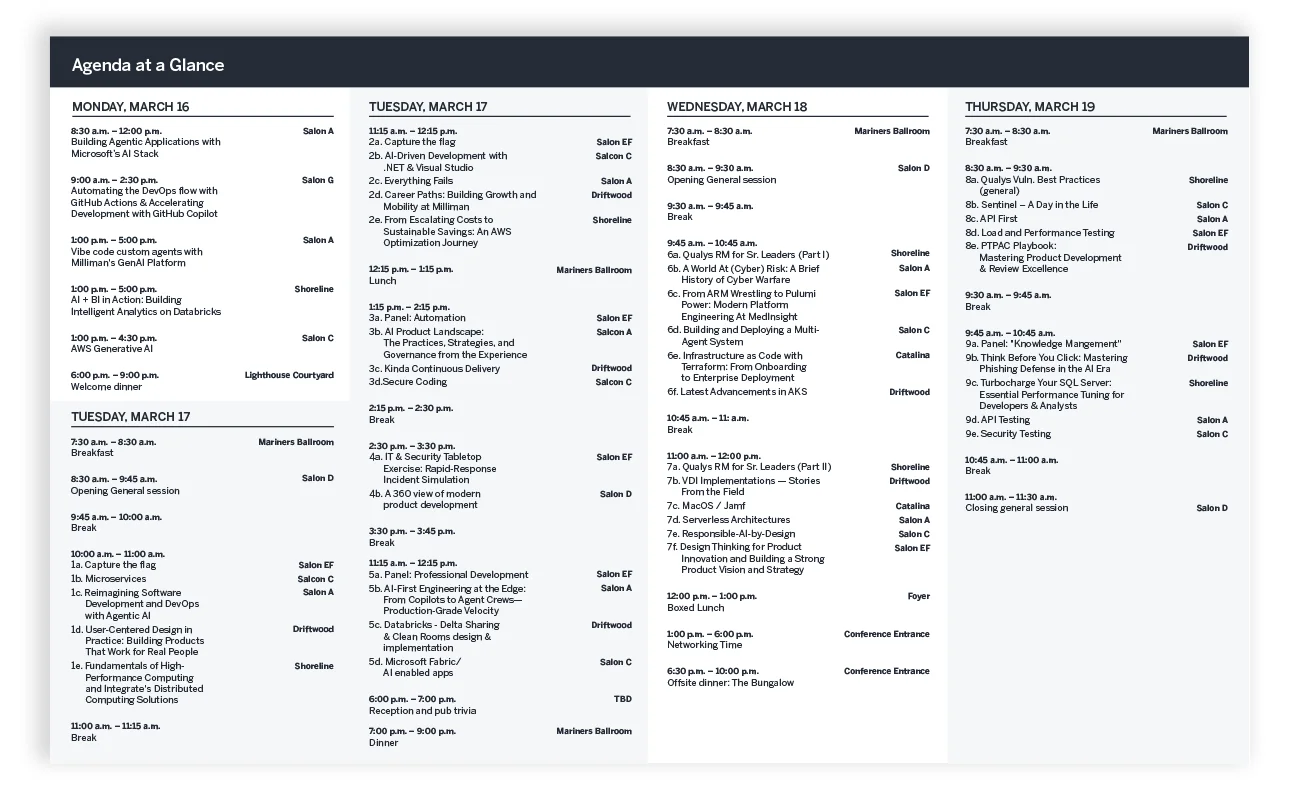 Milliman Technology Forum — agenda at a glance