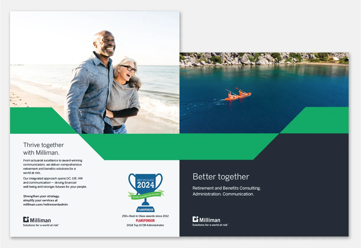 Milliman print ad — Thrive together with Milliman — PLANSPONSOR spread