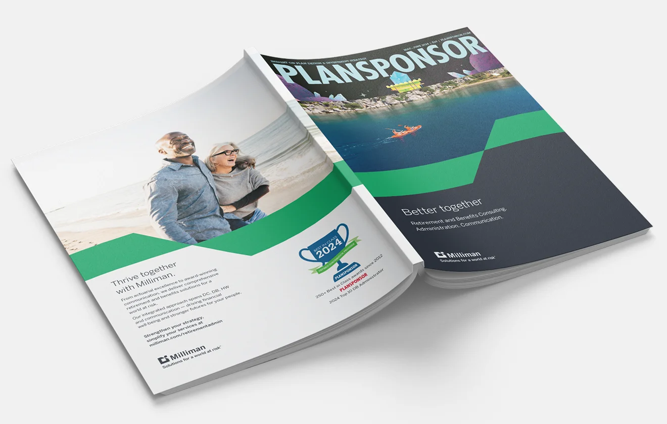 Milliman print ad — Thrive together with Milliman — PLANSPONSOR magazine mockup