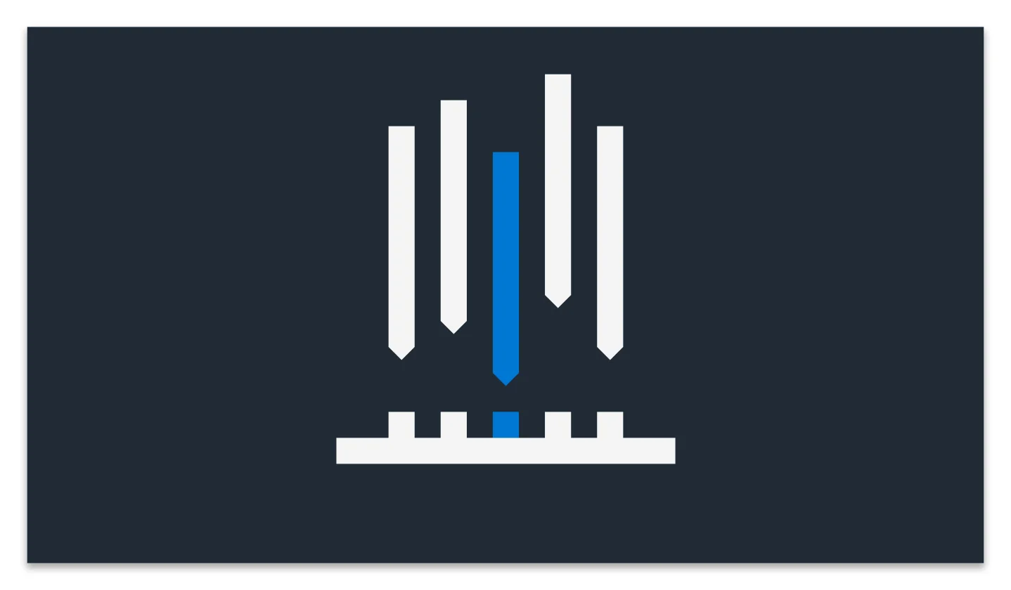 Milliman brand illustration — vertical bars with one blue bar above a base on navy
