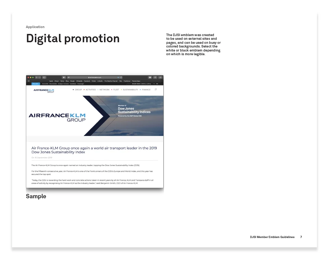 DJSI Member Emblem Guidelines — sample usage
