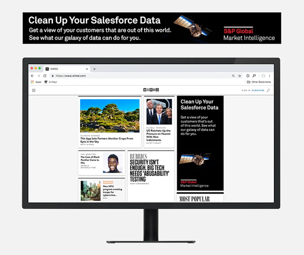 S&P Global Market Intelligence digital ad campaign — ads shown on WIRED homepage