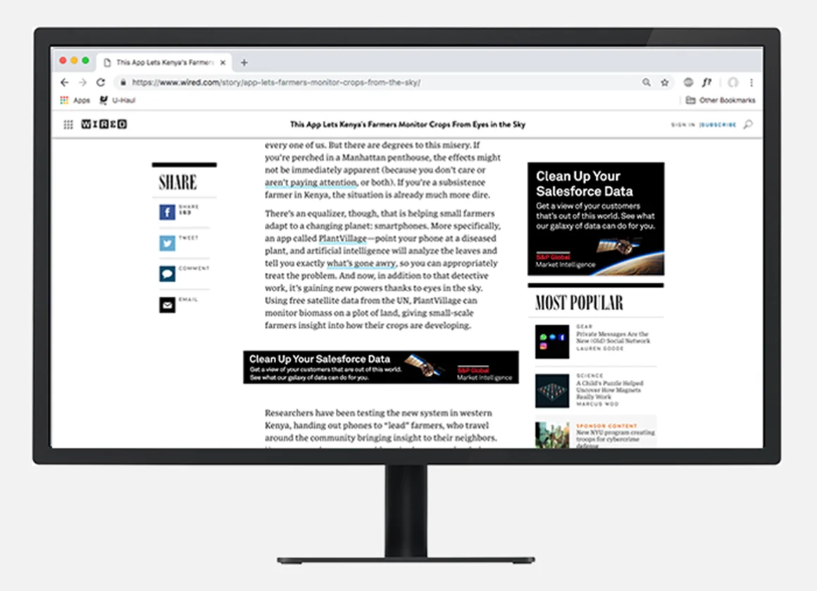 S&P Global Market Intelligence digital ad campaign — ads shown in WIRED article