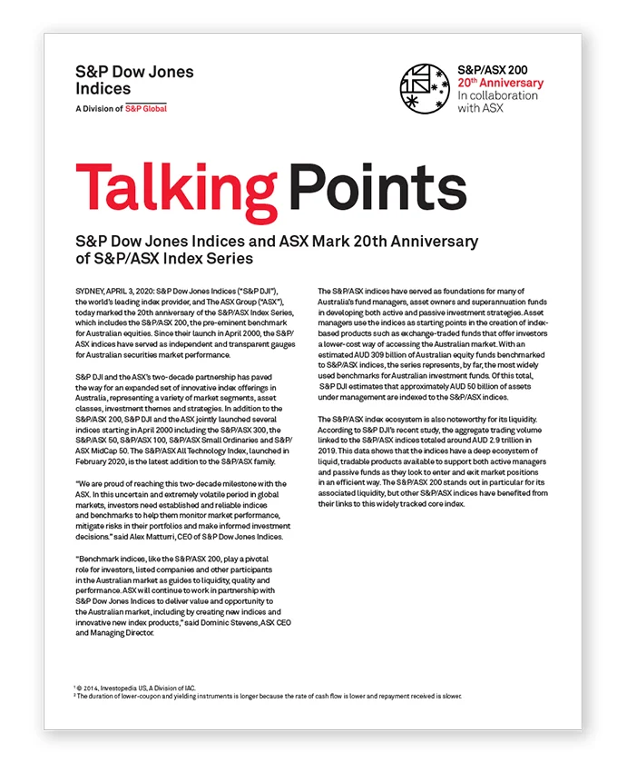 S&P/ASX 200 20th Anniversary — talking points
