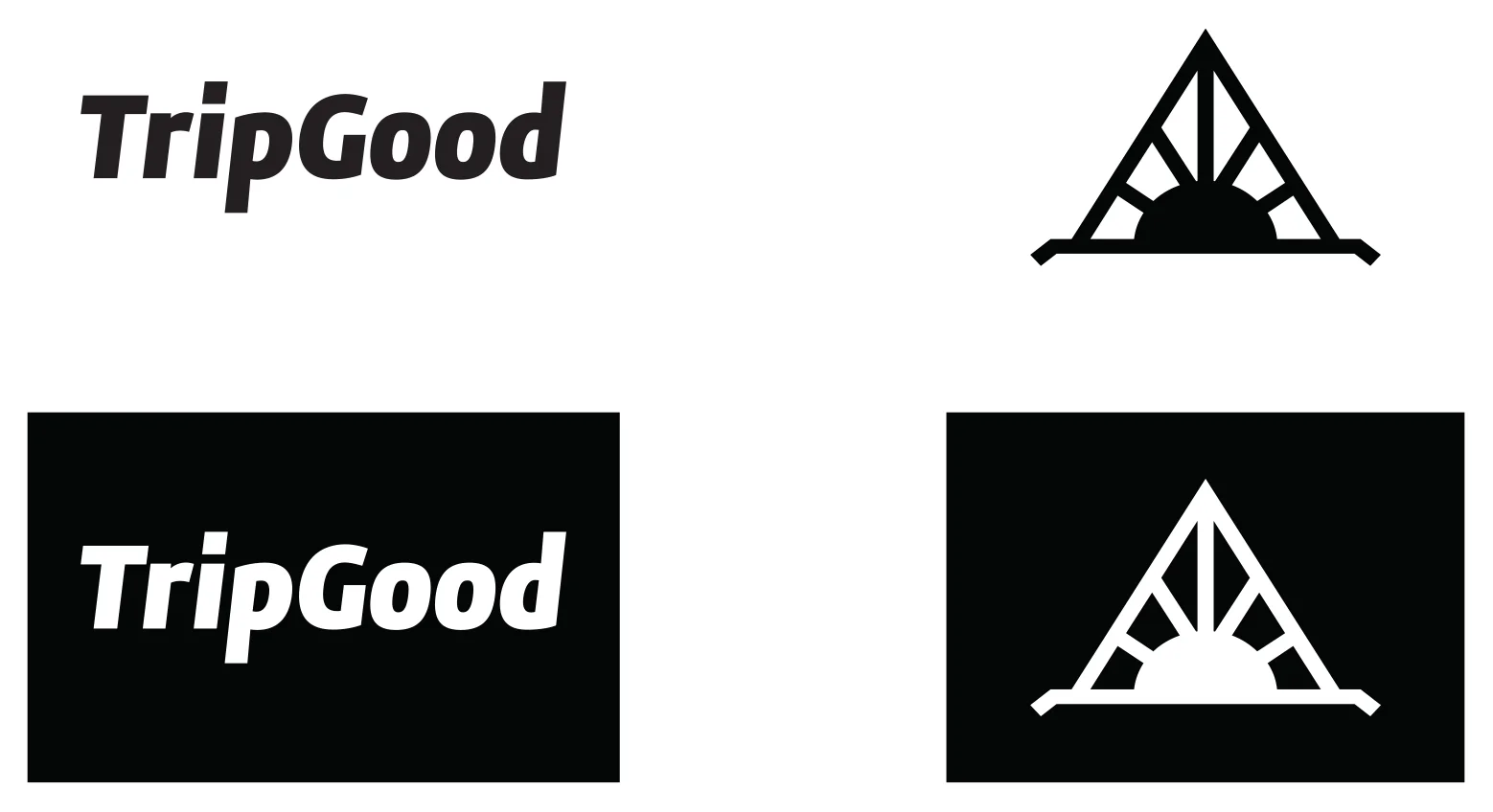 TripGood logos — wordmark and mark, positive and reversed